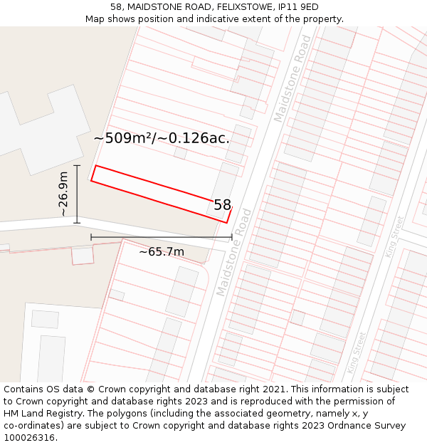 58, MAIDSTONE ROAD, FELIXSTOWE, IP11 9ED: Plot and title map