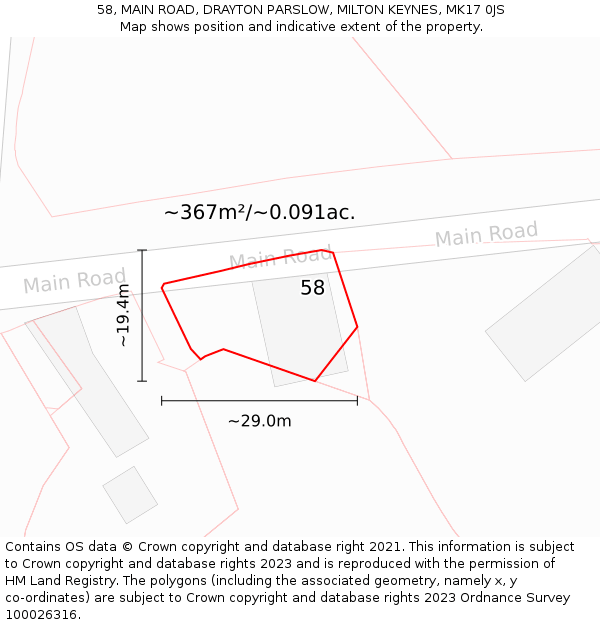 58, MAIN ROAD, DRAYTON PARSLOW, MILTON KEYNES, MK17 0JS: Plot and title map