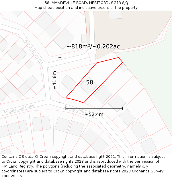 58, MANDEVILLE ROAD, HERTFORD, SG13 8JQ: Plot and title map