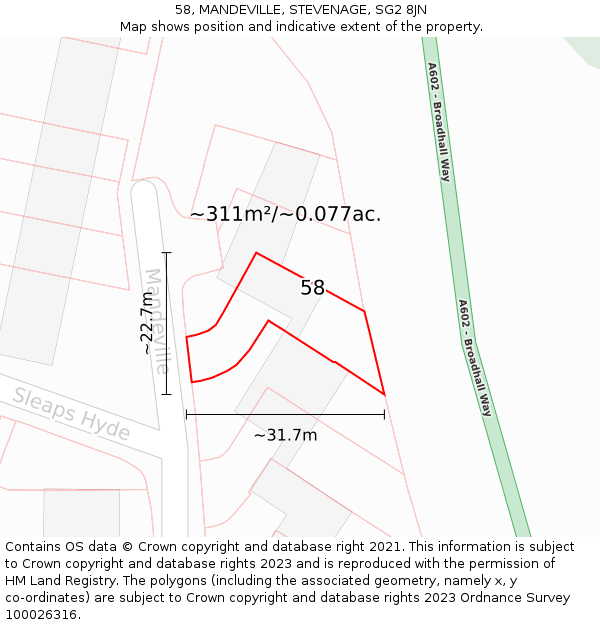 58, MANDEVILLE, STEVENAGE, SG2 8JN: Plot and title map