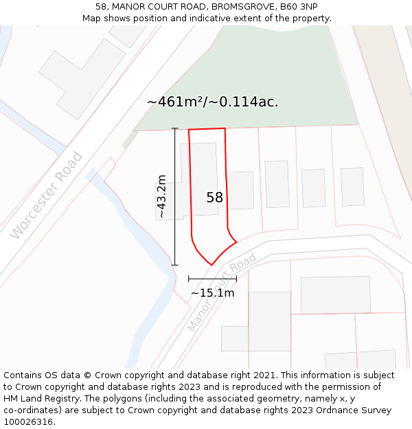 58, MANOR COURT ROAD, BROMSGROVE, B60 3NP: Plot and title map