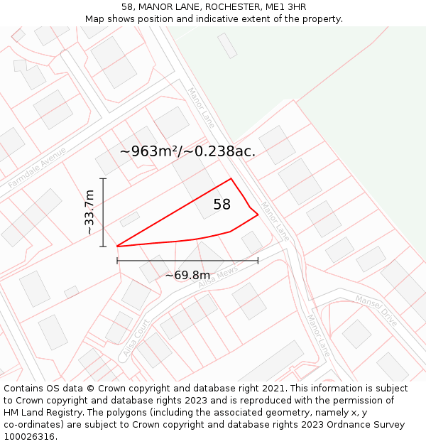 58, MANOR LANE, ROCHESTER, ME1 3HR: Plot and title map