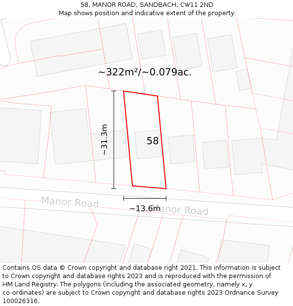 58, MANOR ROAD, SANDBACH, CW11 2ND: Plot and title map