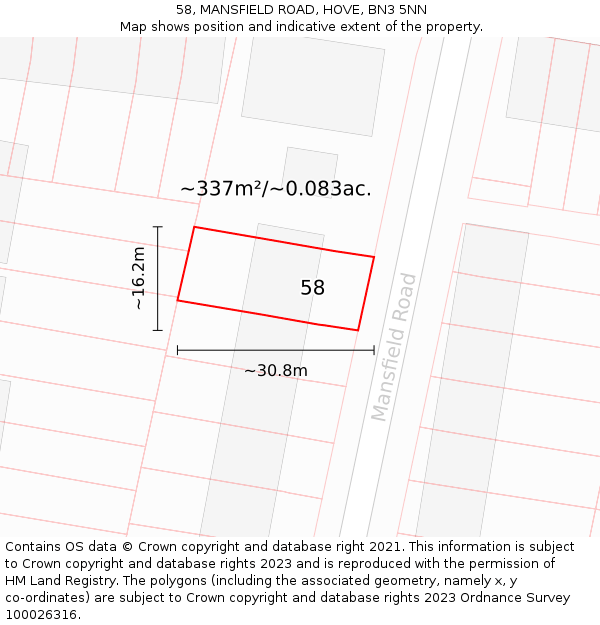 58, MANSFIELD ROAD, HOVE, BN3 5NN: Plot and title map