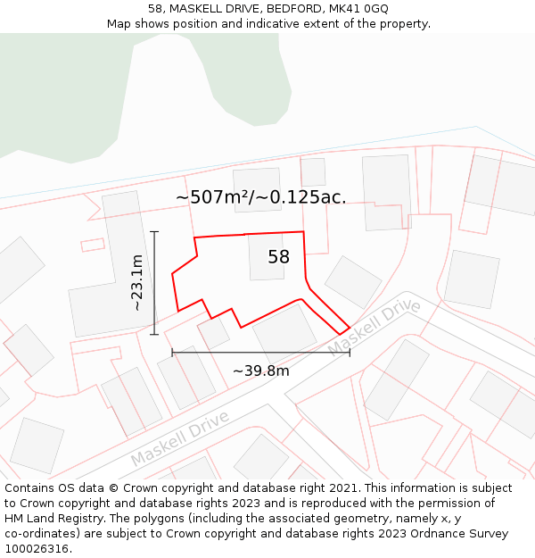 58, MASKELL DRIVE, BEDFORD, MK41 0GQ: Plot and title map