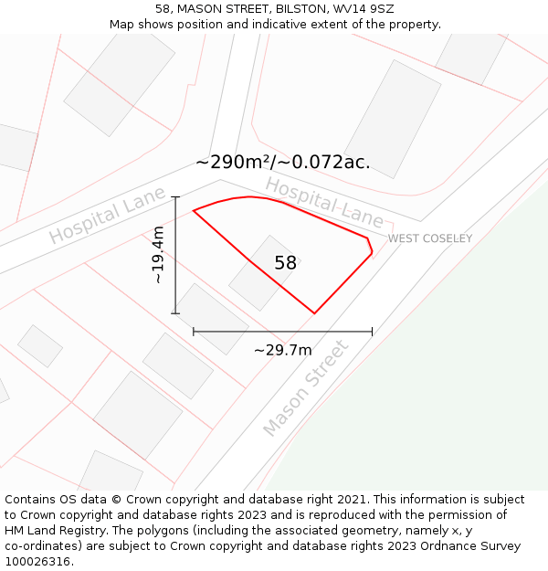 58, MASON STREET, BILSTON, WV14 9SZ: Plot and title map
