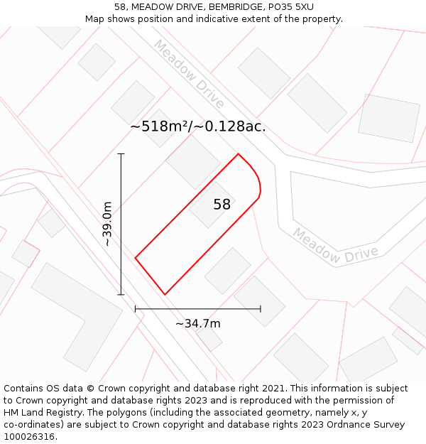 58, MEADOW DRIVE, BEMBRIDGE, PO35 5XU: Plot and title map