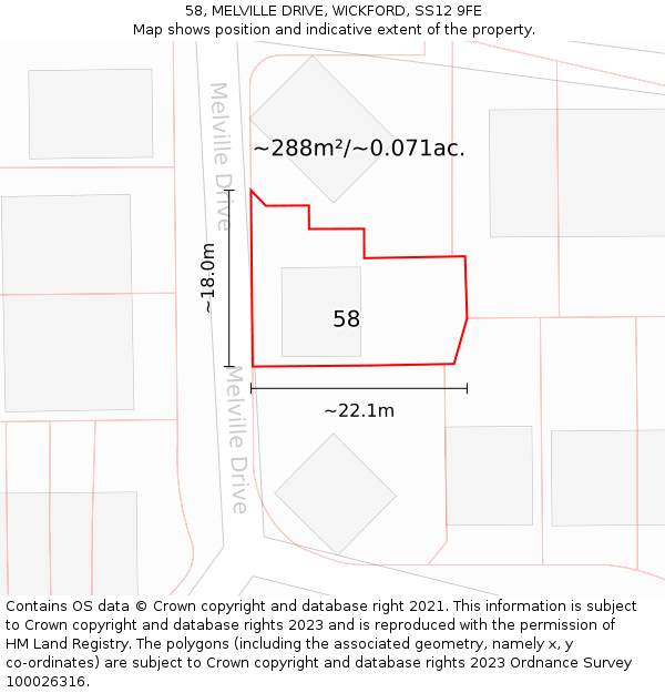 58, MELVILLE DRIVE, WICKFORD, SS12 9FE: Plot and title map