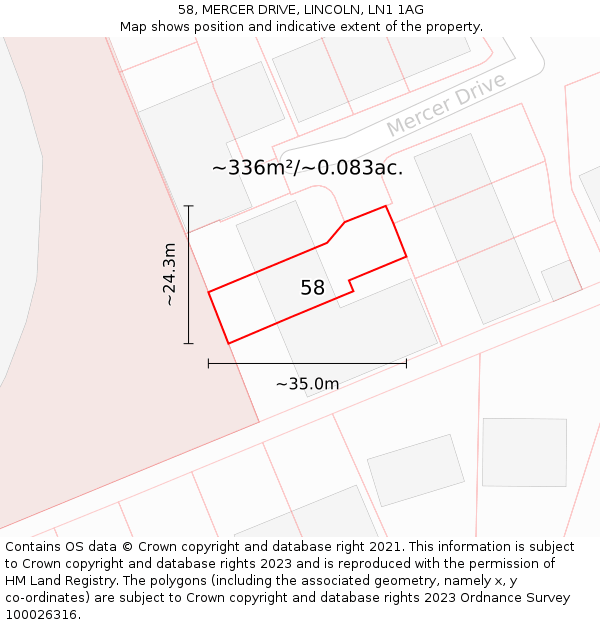 58, MERCER DRIVE, LINCOLN, LN1 1AG: Plot and title map