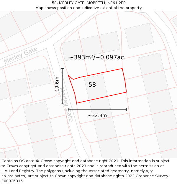 58, MERLEY GATE, MORPETH, NE61 2EP: Plot and title map