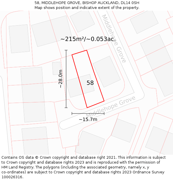 58, MIDDLEHOPE GROVE, BISHOP AUCKLAND, DL14 0SH: Plot and title map