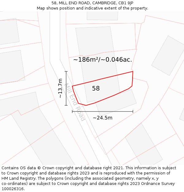 58, MILL END ROAD, CAMBRIDGE, CB1 9JP: Plot and title map