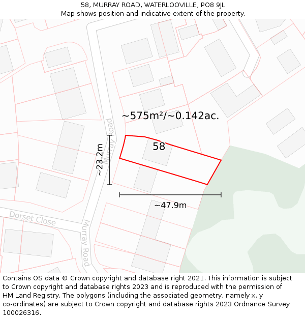 58, MURRAY ROAD, WATERLOOVILLE, PO8 9JL: Plot and title map