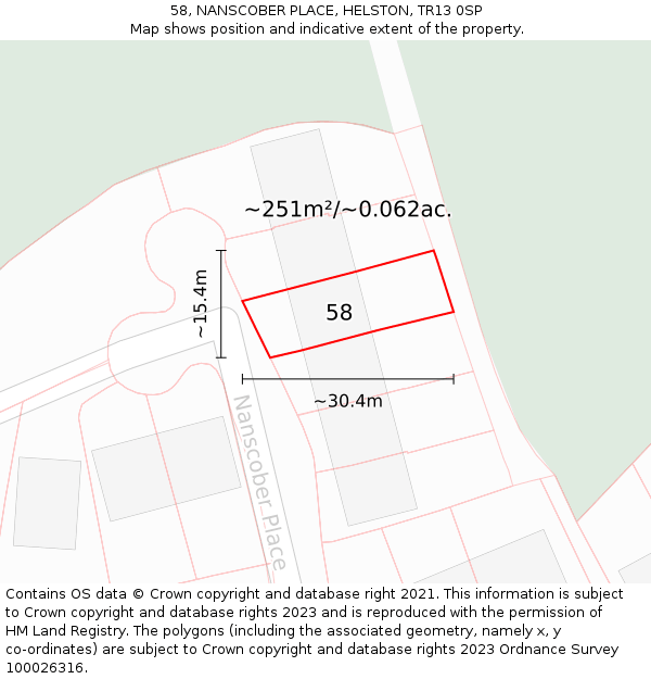 58, NANSCOBER PLACE, HELSTON, TR13 0SP: Plot and title map