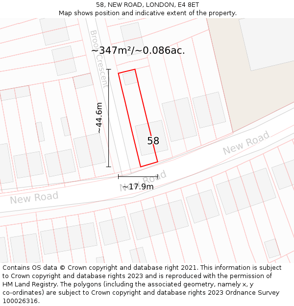 58, NEW ROAD, LONDON, E4 8ET: Plot and title map
