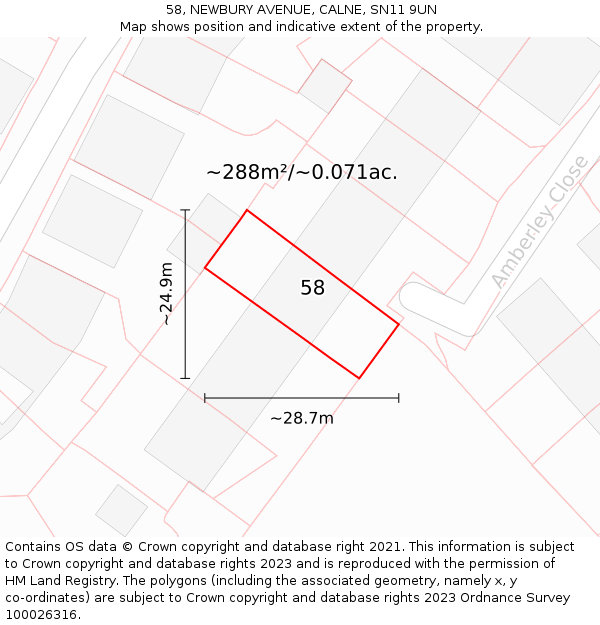 58, NEWBURY AVENUE, CALNE, SN11 9UN: Plot and title map