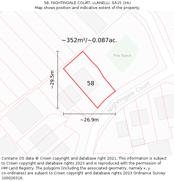 58, NIGHTINGALE COURT, LLANELLI, SA15 1HU: Plot and title map