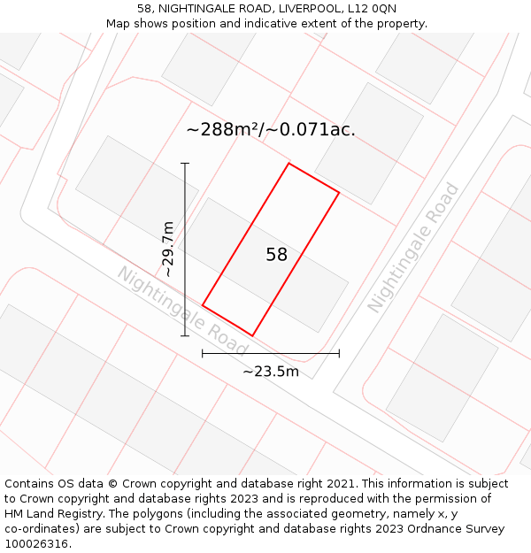 58, NIGHTINGALE ROAD, LIVERPOOL, L12 0QN: Plot and title map