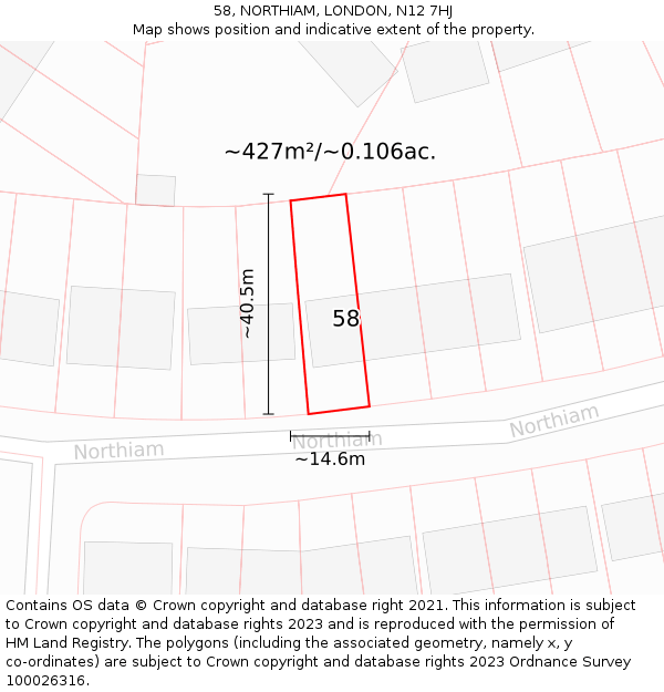 58, NORTHIAM, LONDON, N12 7HJ: Plot and title map