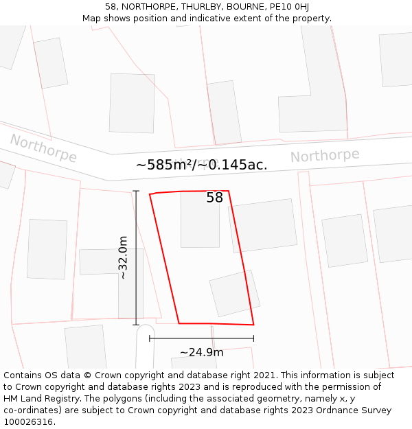 58, NORTHORPE, THURLBY, BOURNE, PE10 0HJ: Plot and title map