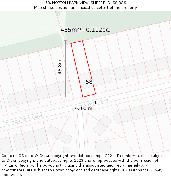 58, NORTON PARK VIEW, SHEFFIELD, S8 8GS: Plot and title map