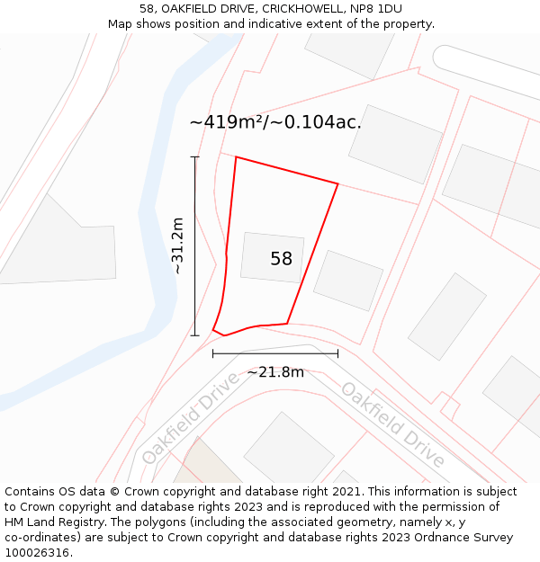 58, OAKFIELD DRIVE, CRICKHOWELL, NP8 1DU: Plot and title map