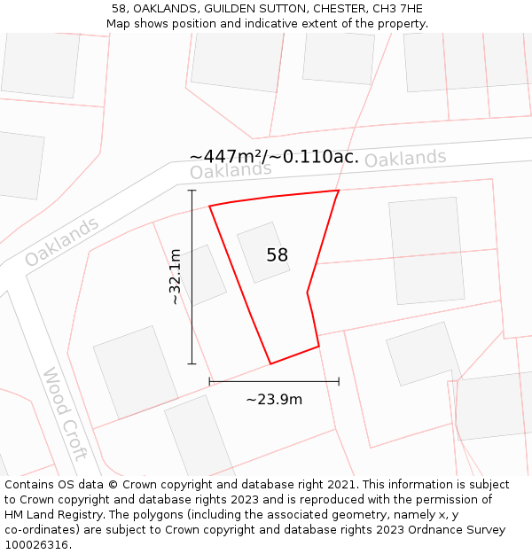 58, OAKLANDS, GUILDEN SUTTON, CHESTER, CH3 7HE: Plot and title map