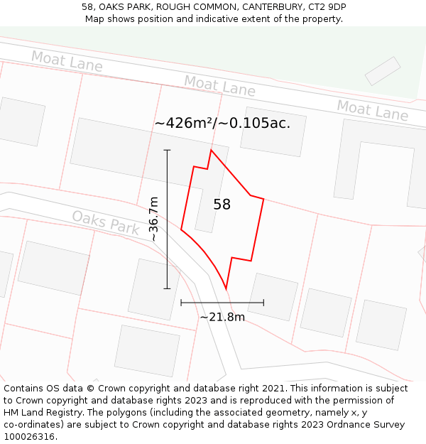 58, OAKS PARK, ROUGH COMMON, CANTERBURY, CT2 9DP: Plot and title map