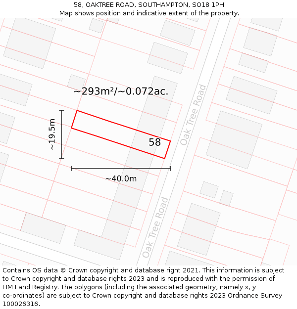 58, OAKTREE ROAD, SOUTHAMPTON, SO18 1PH: Plot and title map