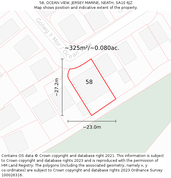 58, OCEAN VIEW, JERSEY MARINE, NEATH, SA10 6JZ: Plot and title map