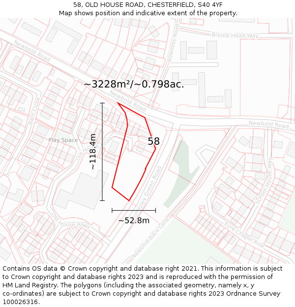 58, OLD HOUSE ROAD, CHESTERFIELD, S40 4YF: Plot and title map