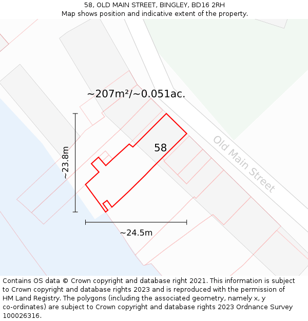 58, OLD MAIN STREET, BINGLEY, BD16 2RH: Plot and title map