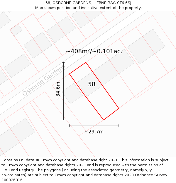 58, OSBORNE GARDENS, HERNE BAY, CT6 6SJ: Plot and title map