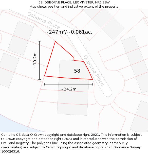 58, OSBORNE PLACE, LEOMINSTER, HR6 8BW: Plot and title map