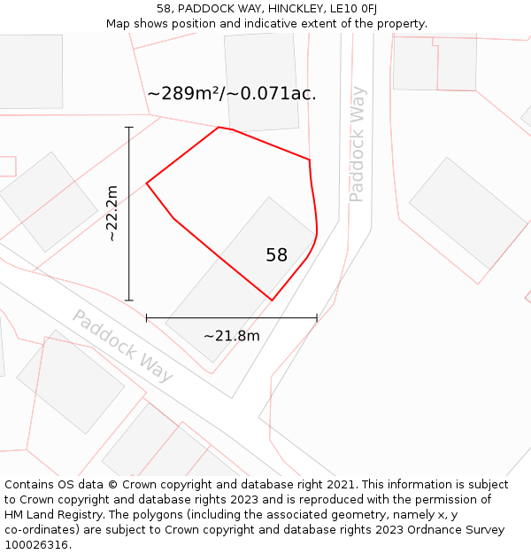 58, PADDOCK WAY, HINCKLEY, LE10 0FJ: Plot and title map