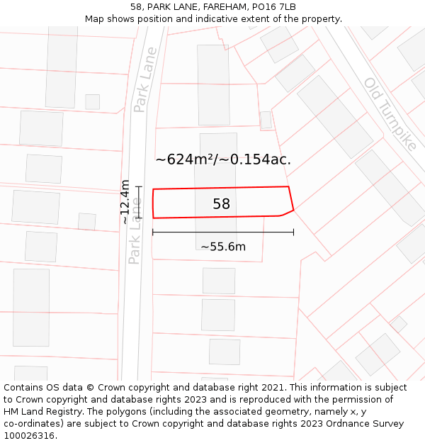 58, PARK LANE, FAREHAM, PO16 7LB: Plot and title map