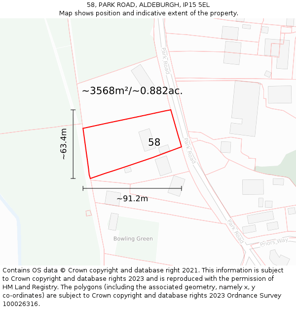 58, PARK ROAD, ALDEBURGH, IP15 5EL: Plot and title map