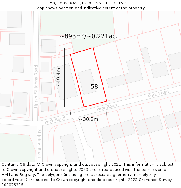 58, PARK ROAD, BURGESS HILL, RH15 8ET: Plot and title map