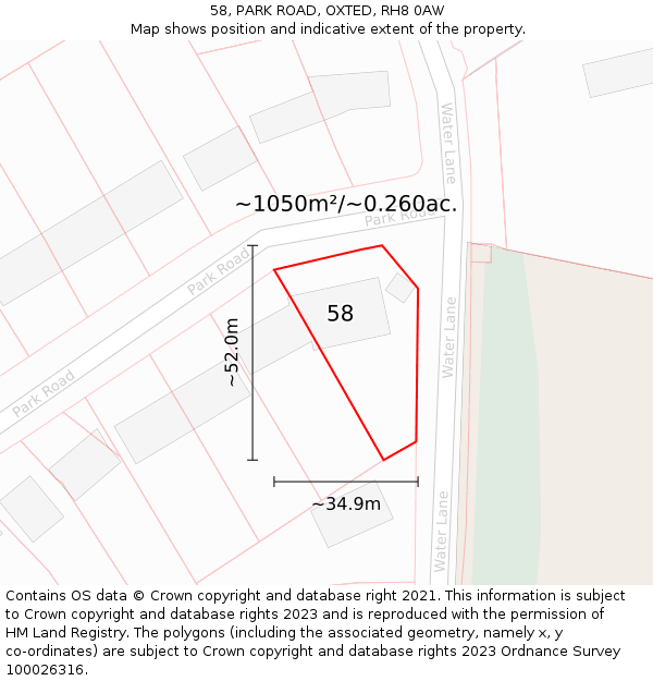 58, PARK ROAD, OXTED, RH8 0AW: Plot and title map