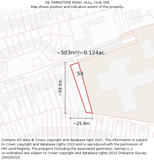 58, PARKSTONE ROAD, HULL, HU6 7DE: Plot and title map