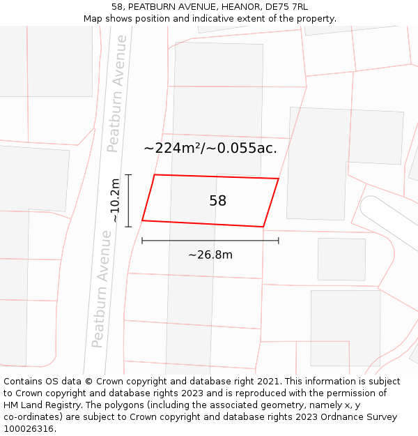 58, PEATBURN AVENUE, HEANOR, DE75 7RL: Plot and title map
