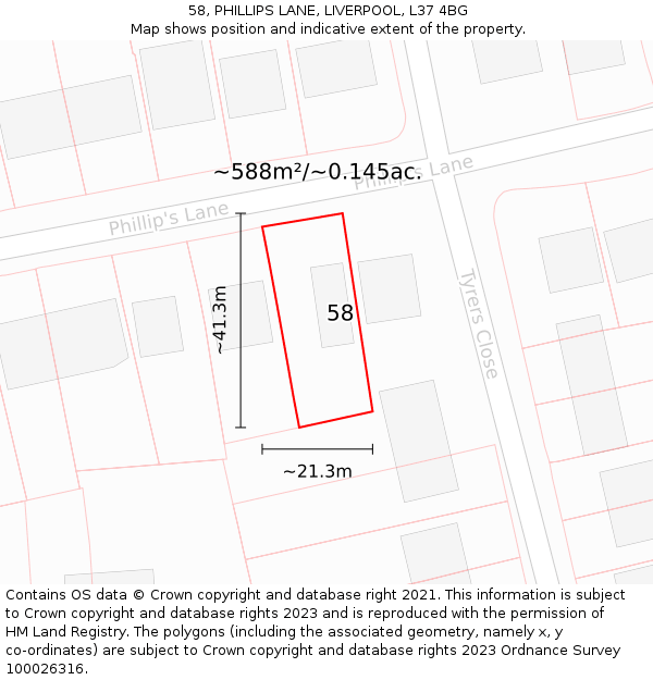 58, PHILLIPS LANE, LIVERPOOL, L37 4BG: Plot and title map