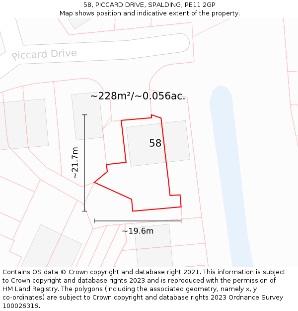 58, PICCARD DRIVE, SPALDING, PE11 2GP: Plot and title map