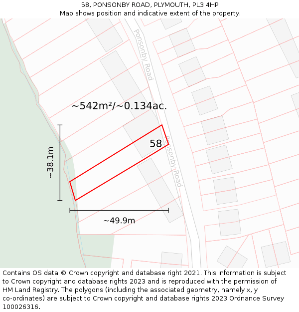 58, PONSONBY ROAD, PLYMOUTH, PL3 4HP: Plot and title map