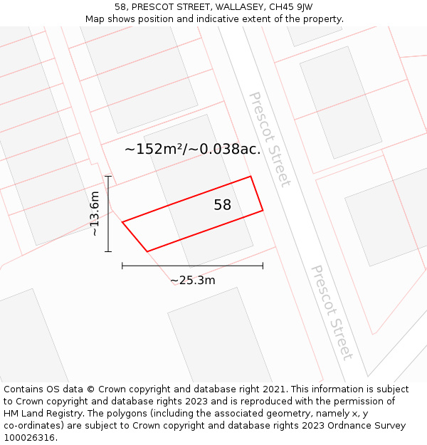 58, PRESCOT STREET, WALLASEY, CH45 9JW: Plot and title map