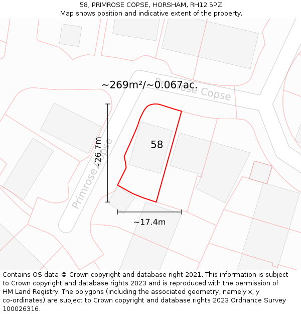 58, PRIMROSE COPSE, HORSHAM, RH12 5PZ: Plot and title map