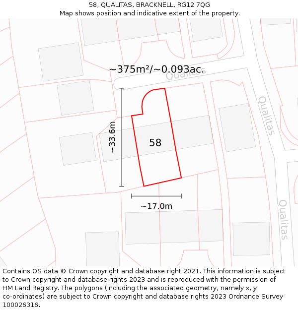 58, QUALITAS, BRACKNELL, RG12 7QG: Plot and title map