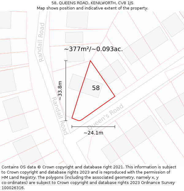 58, QUEENS ROAD, KENILWORTH, CV8 1JS: Plot and title map