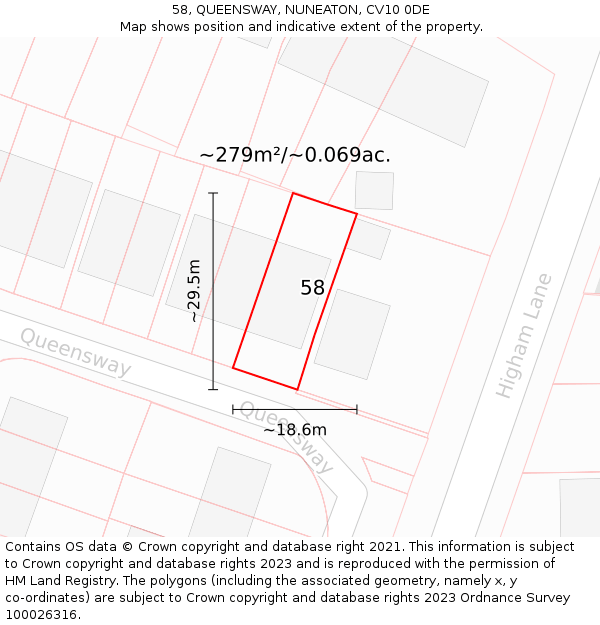 58, QUEENSWAY, NUNEATON, CV10 0DE: Plot and title map