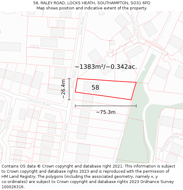 58, RALEY ROAD, LOCKS HEATH, SOUTHAMPTON, SO31 6PD: Plot and title map